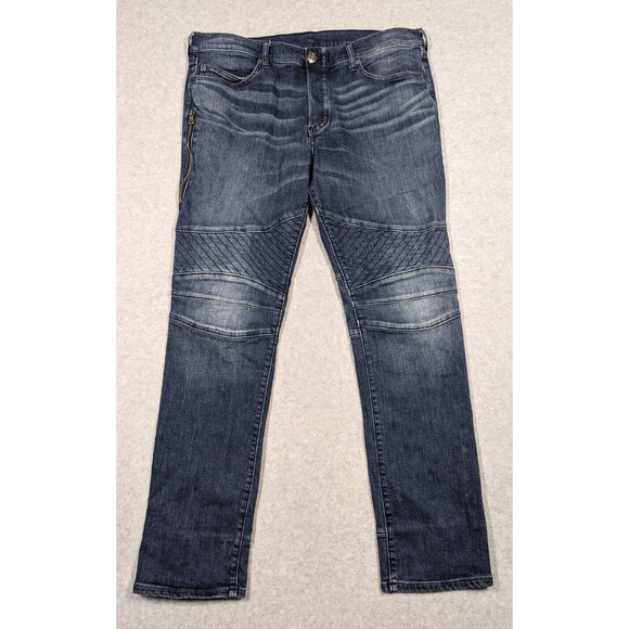 True Religion Men Jeans 36x31 Rocco New Moto Skinny Faded Whiskering Button Fly